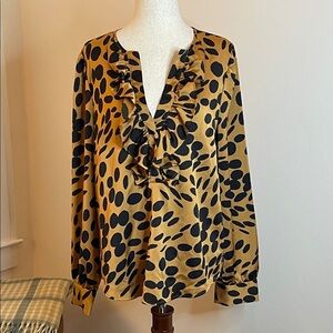 J.Crew Animal Print Satin Ruffle Popover Blouse Size M Like New